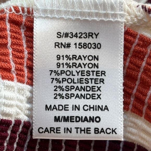 Love Tree Stretchy Ribbed Stripe Button Front Bodysuit Rust Cream Burgundy M - Picture 8 of 10